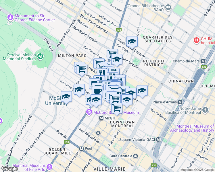 map of restaurants, bars, coffee shops, grocery stores, and more near 375 Rue de la Concorde in Montréal