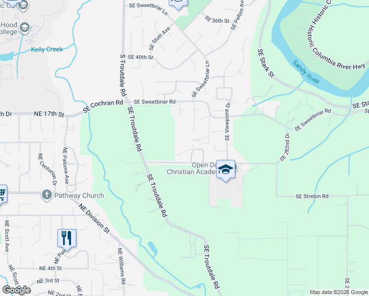 map of restaurants, bars, coffee shops, grocery stores, and more near 845 Southeast 48th Street in Troutdale