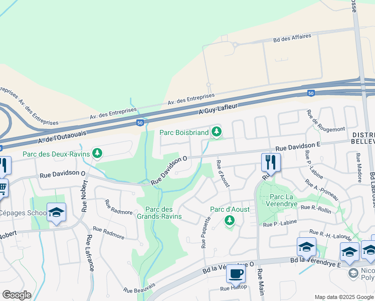 map of restaurants, bars, coffee shops, grocery stores, and more near 79 Rue Desforges in Gatineau