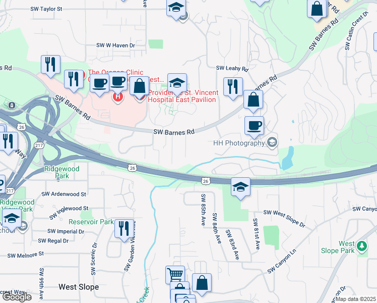 map of restaurants, bars, coffee shops, grocery stores, and more near 1760 Southwest 87th Avenue in Portland