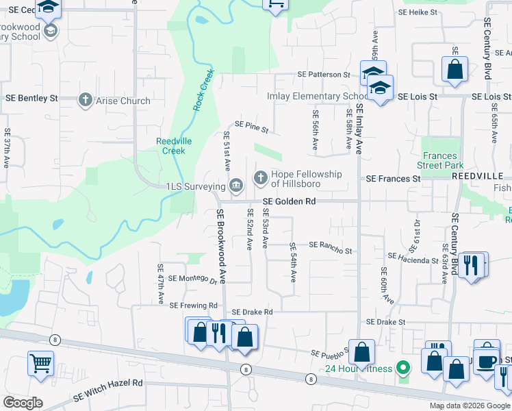 map of restaurants, bars, coffee shops, grocery stores, and more near 1680 Southeast 52nd Avenue in Hillsboro