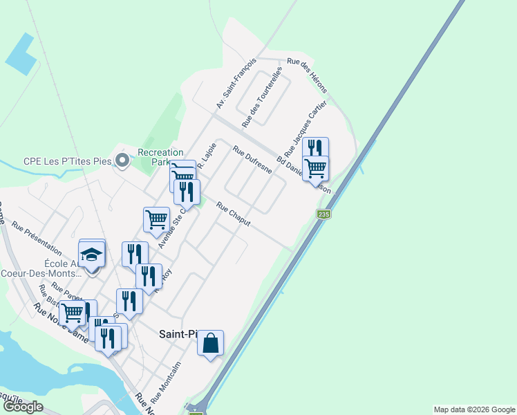 map of restaurants, bars, coffee shops, grocery stores, and more near 285 Rue Choquette in Saint-Pie