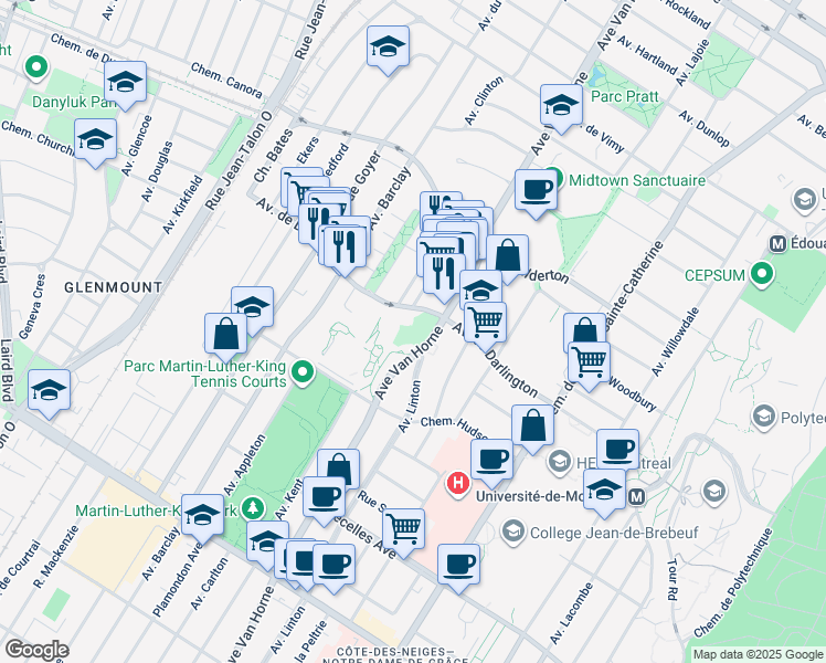 map of restaurants, bars, coffee shops, grocery stores, and more near in Montreal