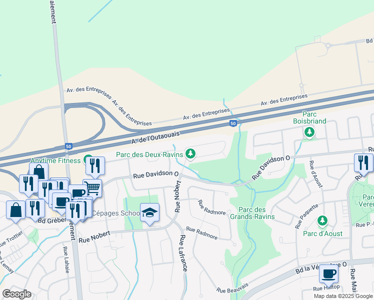 map of restaurants, bars, coffee shops, grocery stores, and more near 224 Rue Nobert in Gatineau