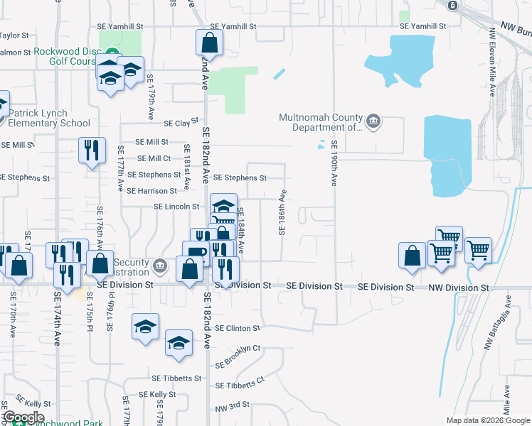 map of restaurants, bars, coffee shops, grocery stores, and more near 2134 Southeast 185th Avenue in Portland