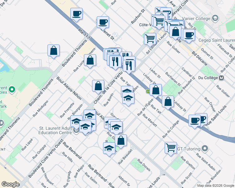 map of restaurants, bars, coffee shops, grocery stores, and more near 926 Rue Marlatt in Montréal