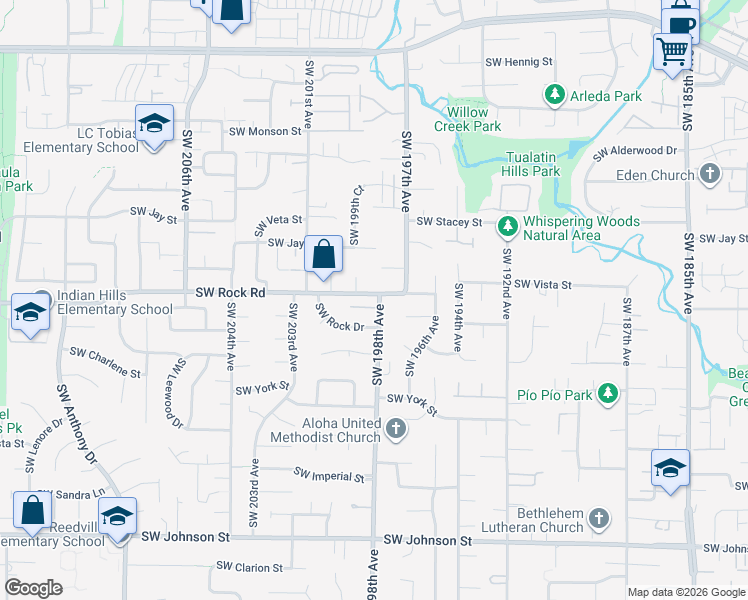 map of restaurants, bars, coffee shops, grocery stores, and more near 19875 Southwest Rock Drive in Aloha