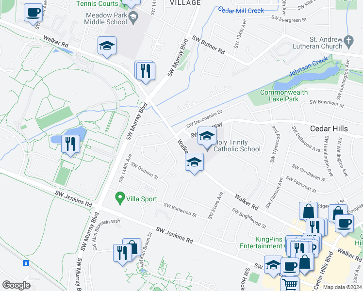 map of restaurants, bars, coffee shops, grocery stores, and more near 1750 Southwest 139th Avenue in Beaverton