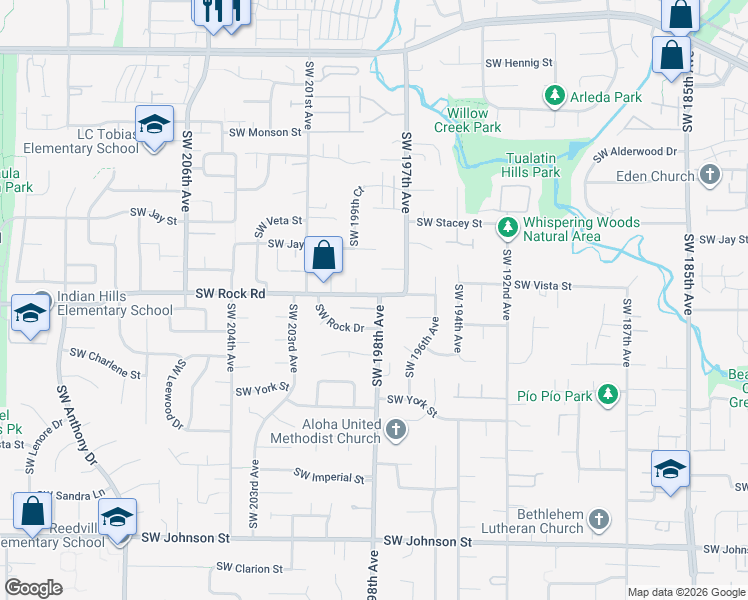 map of restaurants, bars, coffee shops, grocery stores, and more near 19875 Southwest Rock Drive in Aloha