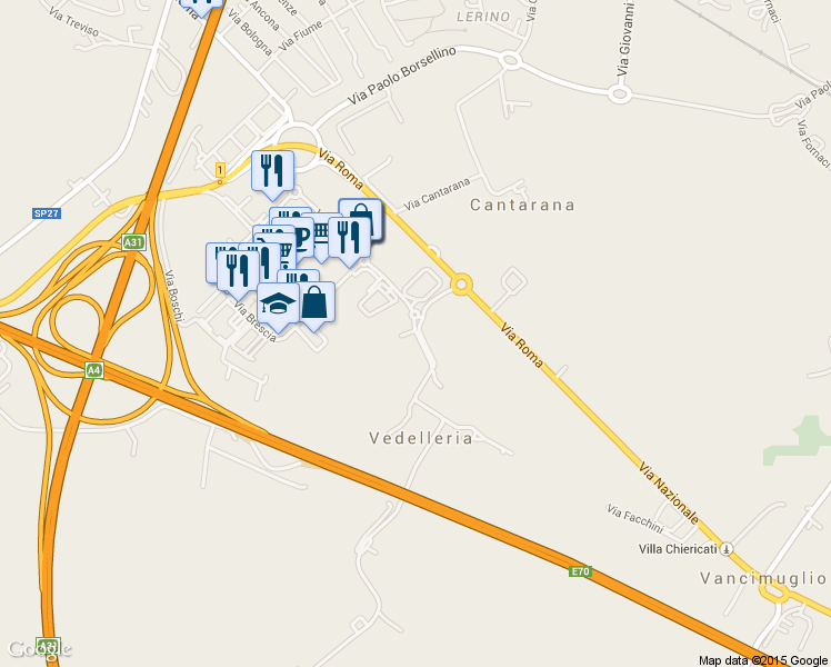 map of restaurants, bars, coffee shops, grocery stores, and more near 16 Via Vedelleria in Vedelleria