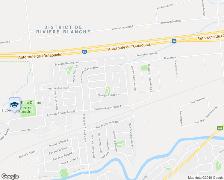 map of restaurants, bars, coffee shops, grocery stores, and more near 19 Rue des Boulonnais in Gatineau