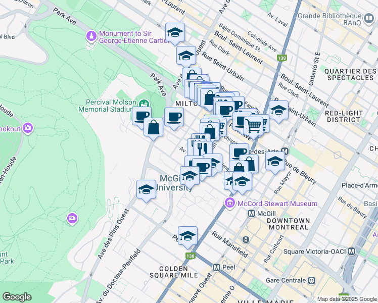 map of restaurants, bars, coffee shops, grocery stores, and more near 3561 Avenue Lorne in Montréal