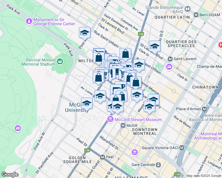 map of restaurants, bars, coffee shops, grocery stores, and more near 3455 Durocher St in Montreal