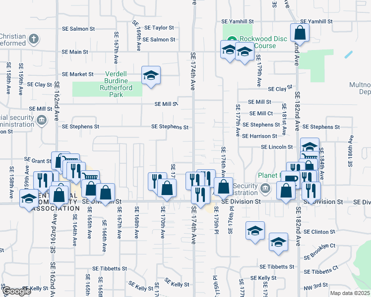 map of restaurants, bars, coffee shops, grocery stores, and more near 1937 Southeast 174th Avenue in Portland