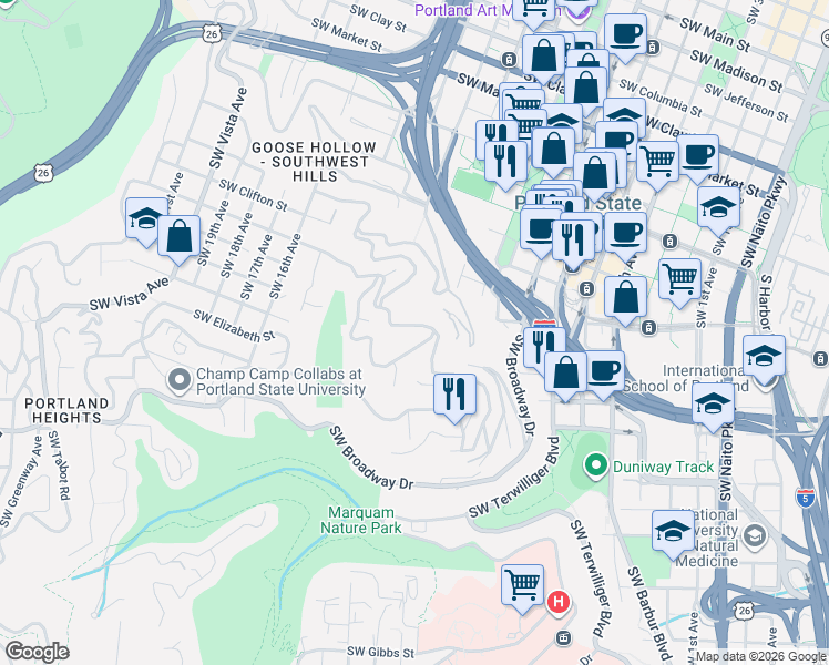 map of restaurants, bars, coffee shops, grocery stores, and more near in Portland