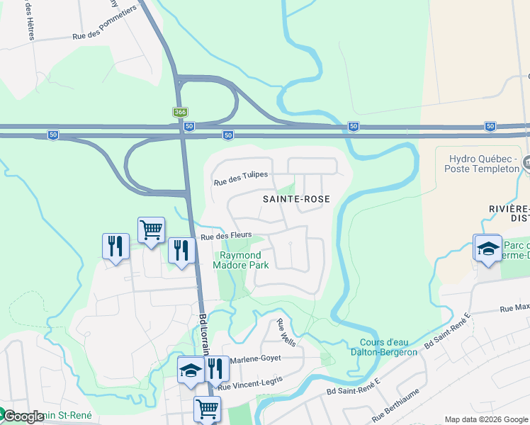 map of restaurants, bars, coffee shops, grocery stores, and more near 30 Rue des Dahlias in Gatineau