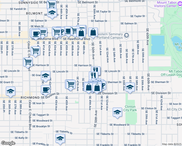 map of restaurants, bars, coffee shops, grocery stores, and more near in Portland