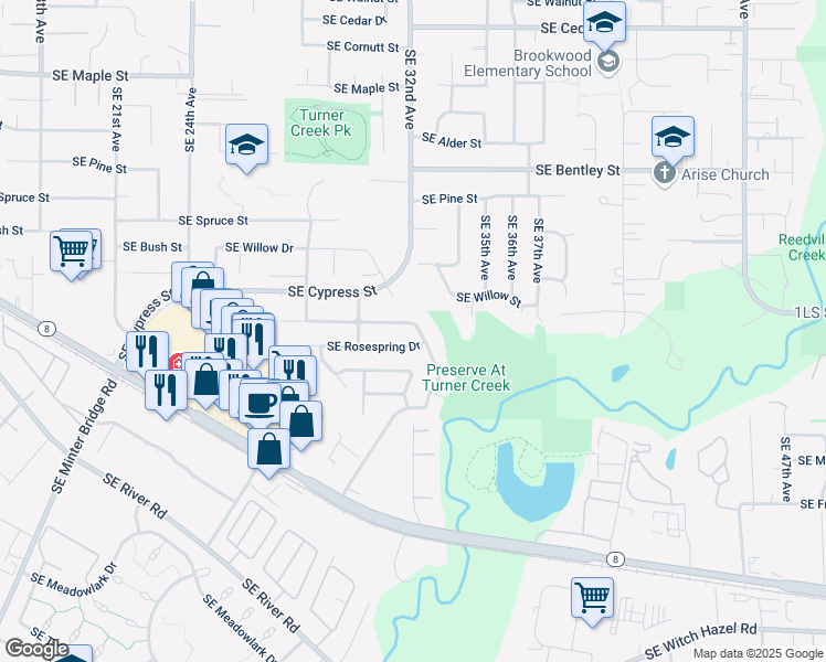 map of restaurants, bars, coffee shops, grocery stores, and more near 3203 Southeast Tumblestone Drive in Hillsboro