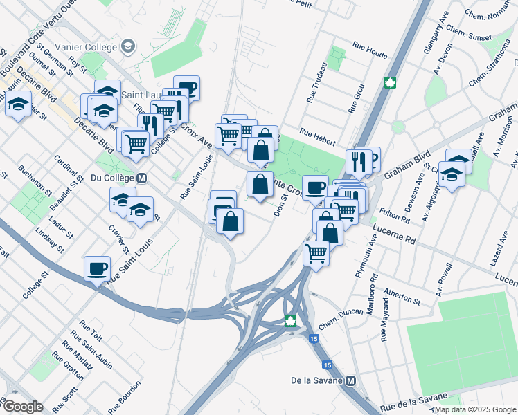 map of restaurants, bars, coffee shops, grocery stores, and more near in Montreal