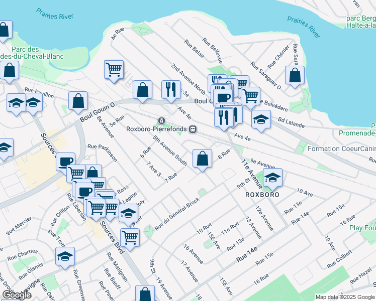 map of restaurants, bars, coffee shops, grocery stores, and more near Avenue Jean Brillant in Montréal