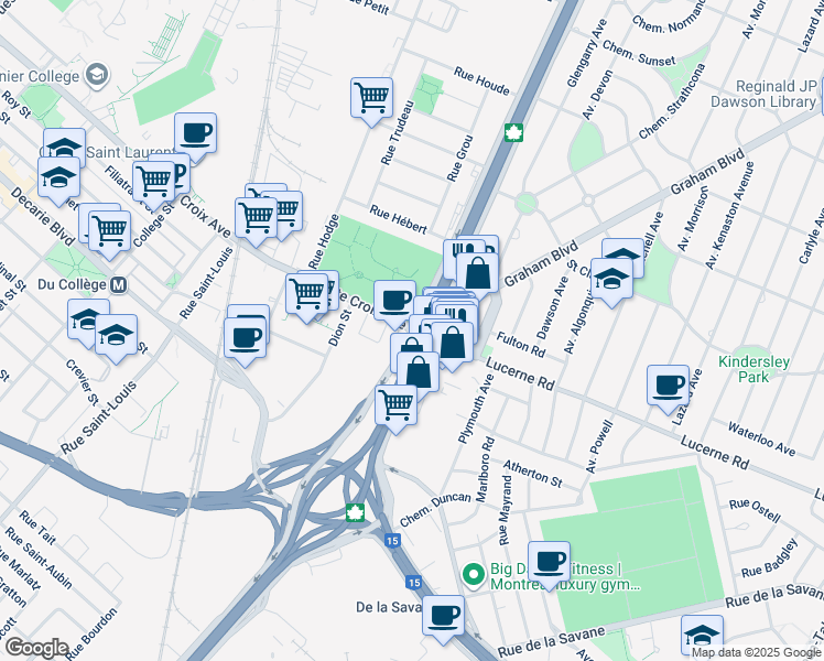 map of restaurants, bars, coffee shops, grocery stores, and more near 10 Avenue Sainte Croix in Montreal