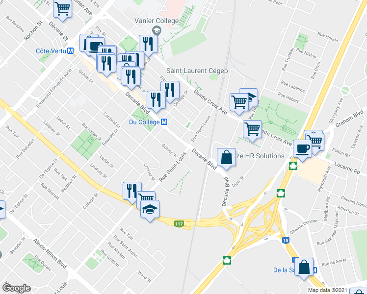 map of restaurants, bars, coffee shops, grocery stores, and more near 404 Boulevard Décarie in Montréal