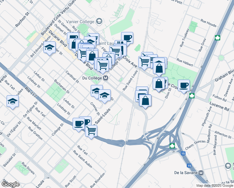 map of restaurants, bars, coffee shops, grocery stores, and more near in Montréal