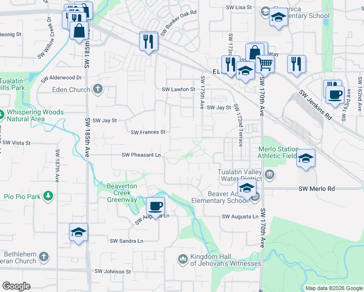 map of restaurants, bars, coffee shops, grocery stores, and more near 17691 Southwest Pointe Forest Court in Beaverton