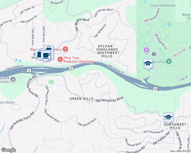 map of restaurants, bars, coffee shops, grocery stores, and more near 4830 Southwest Humphrey Park Crest in Portland