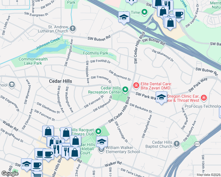 map of restaurants, bars, coffee shops, grocery stores, and more near 11840 Southwest Tremont Street in Portland