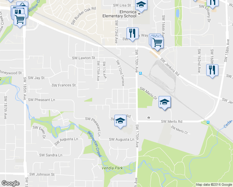map of restaurants, bars, coffee shops, grocery stores, and more near 102 Southwest Marty Lane in Aloha