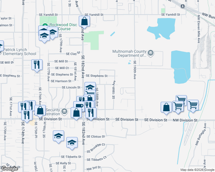 map of restaurants, bars, coffee shops, grocery stores, and more near 2012 Southeast 185th Avenue in Portland