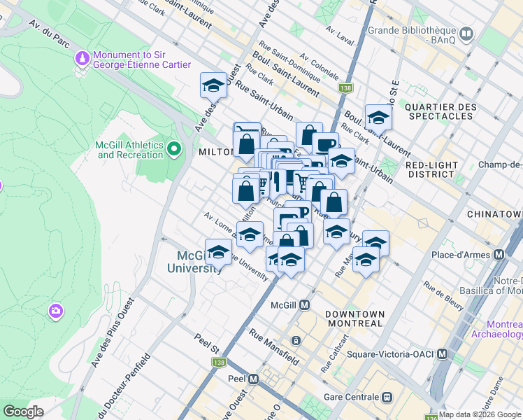 map of restaurants, bars, coffee shops, grocery stores, and more near 3475 Rue Durocher in Montréal