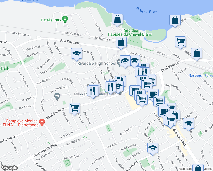 map of restaurants, bars, coffee shops, grocery stores, and more near 5032 Rue Chestnut in Montréal