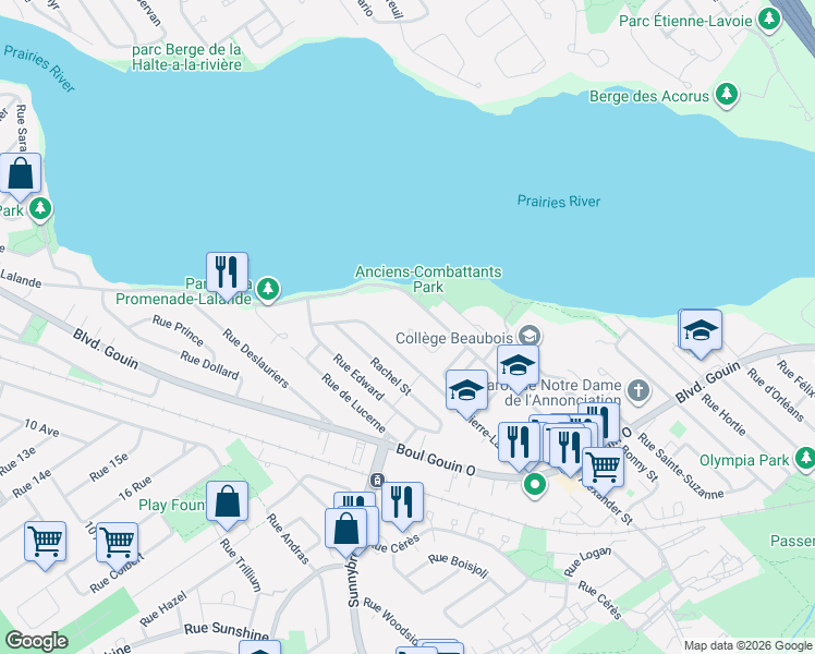 map of restaurants, bars, coffee shops, grocery stores, and more near 4843 Rue Colonial in Montréal