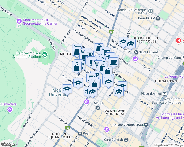 map of restaurants, bars, coffee shops, grocery stores, and more near 3429 Rue Hutchison in Montréal