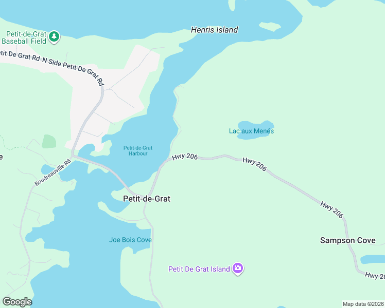 map of restaurants, bars, coffee shops, grocery stores, and more near 2540 Highway 206 in Sampson Cove