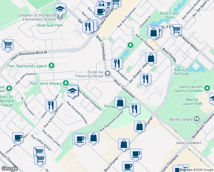 map of restaurants, bars, coffee shops, grocery stores, and more near 3900 Rue Claude-Henri-Grignon in Montréal
