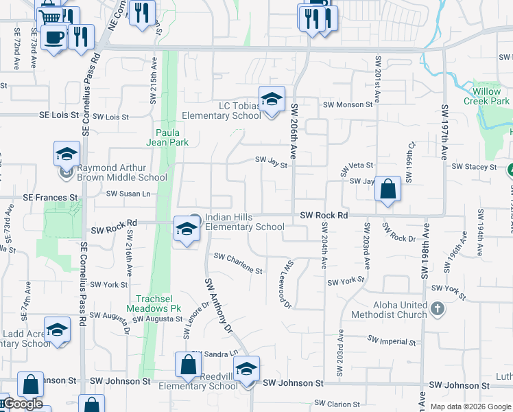 map of restaurants, bars, coffee shops, grocery stores, and more near 1546 Southwest 209th Avenue in Beaverton