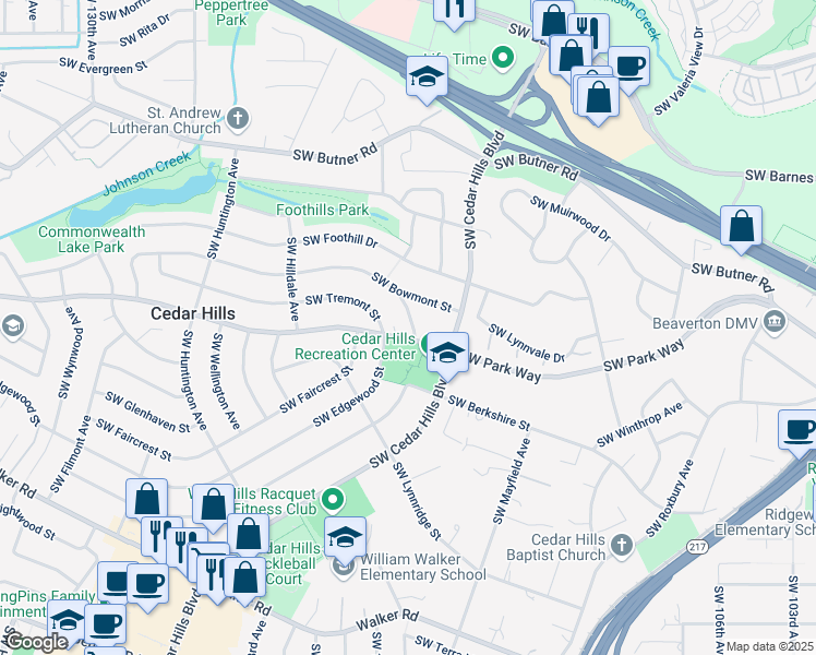 map of restaurants, bars, coffee shops, grocery stores, and more near 11720 Southwest Bowmont Lane in Portland