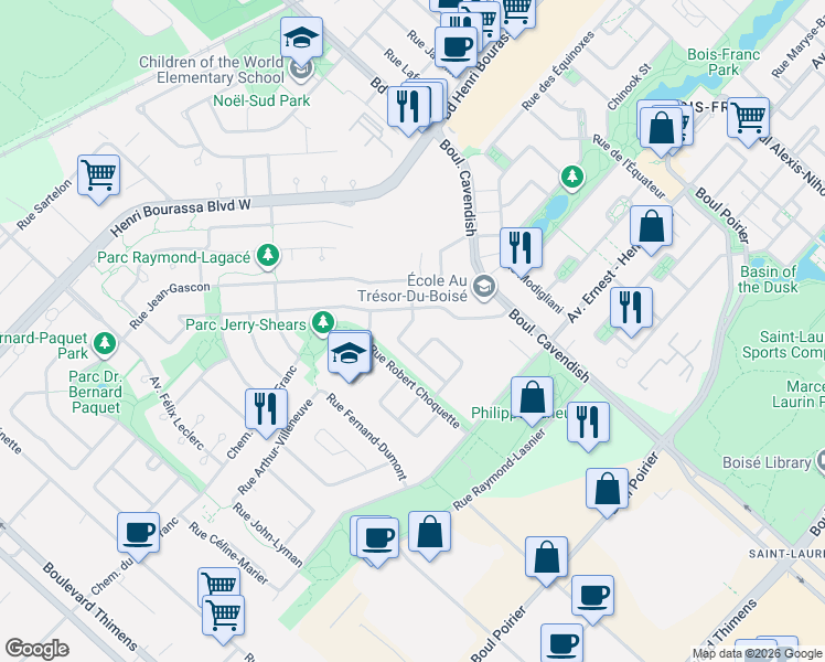 map of restaurants, bars, coffee shops, grocery stores, and more near 3725 Rue Pierre-Daviault in Montréal