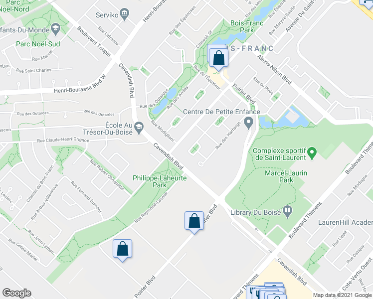 map of restaurants, bars, coffee shops, grocery stores, and more near 2909 Rue de Chamonix in Montréal