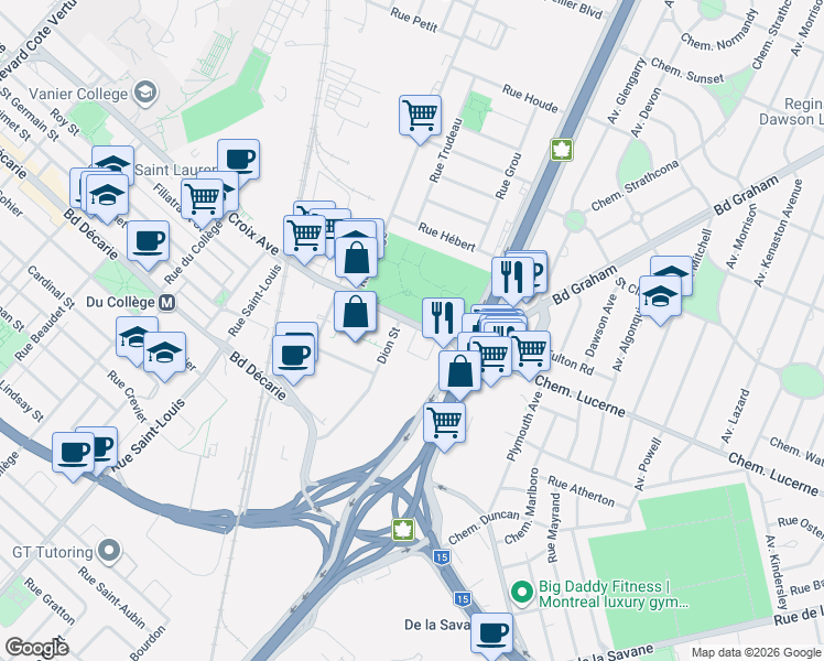 map of restaurants, bars, coffee shops, grocery stores, and more near 140 Avenue Sainte-Croix in Montréal