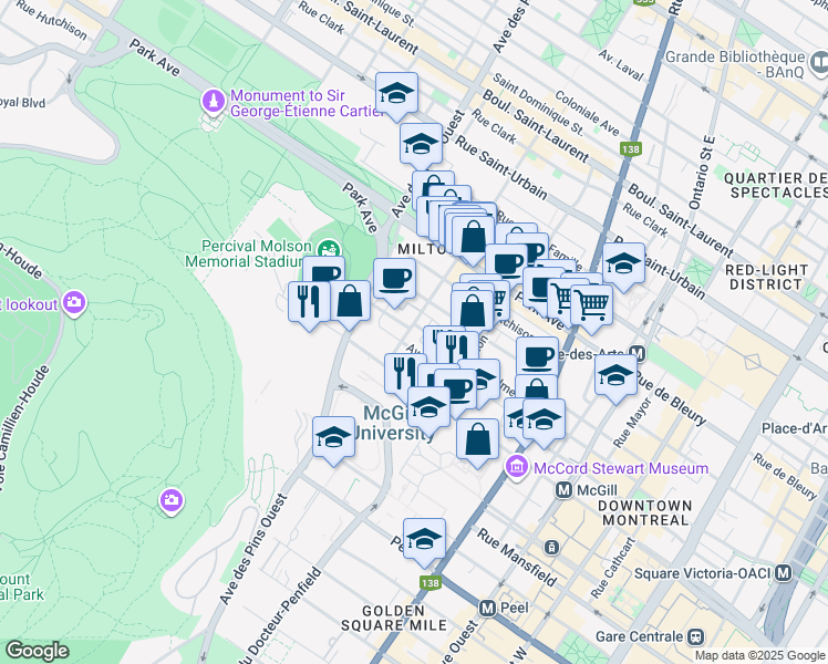 map of restaurants, bars, coffee shops, grocery stores, and more near 528 Rue Prince Arthur Ouest in Montréal
