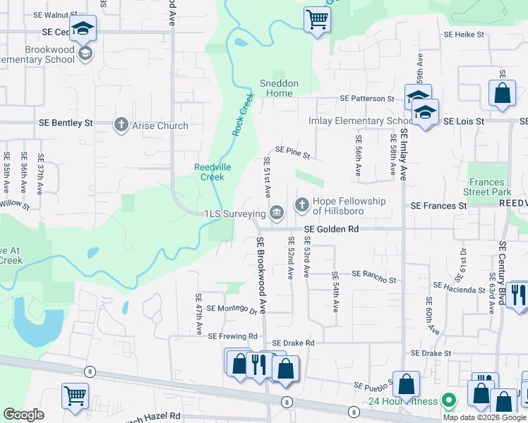 map of restaurants, bars, coffee shops, grocery stores, and more near 1533 Southeast 51st Avenue in Hillsboro