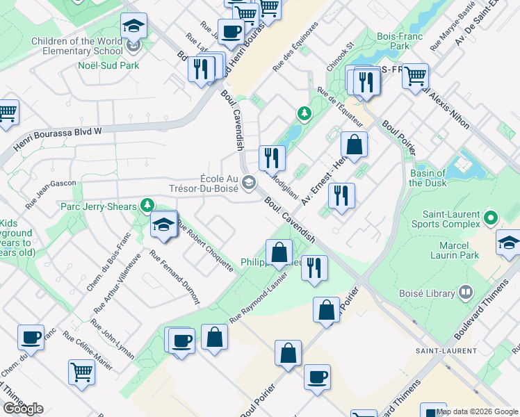 map of restaurants, bars, coffee shops, grocery stores, and more near 3900 Rue Claude-Henri-Grignon in Montréal