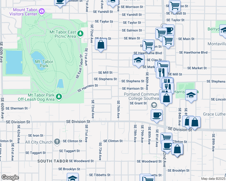 map of restaurants, bars, coffee shops, grocery stores, and more near 2030 Southeast 75th Avenue in Portland