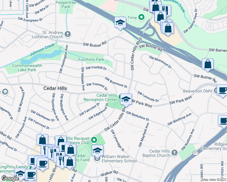 map of restaurants, bars, coffee shops, grocery stores, and more near 11720 Southwest Bowmont Lane in Portland