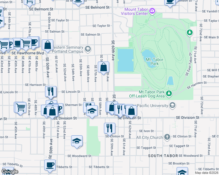 map of restaurants, bars, coffee shops, grocery stores, and more near 2014 Southeast 59th Avenue in Portland