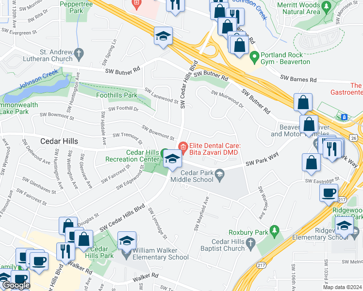 map of restaurants, bars, coffee shops, grocery stores, and more near 11410 Southwest Lynnvale Drive in Portland